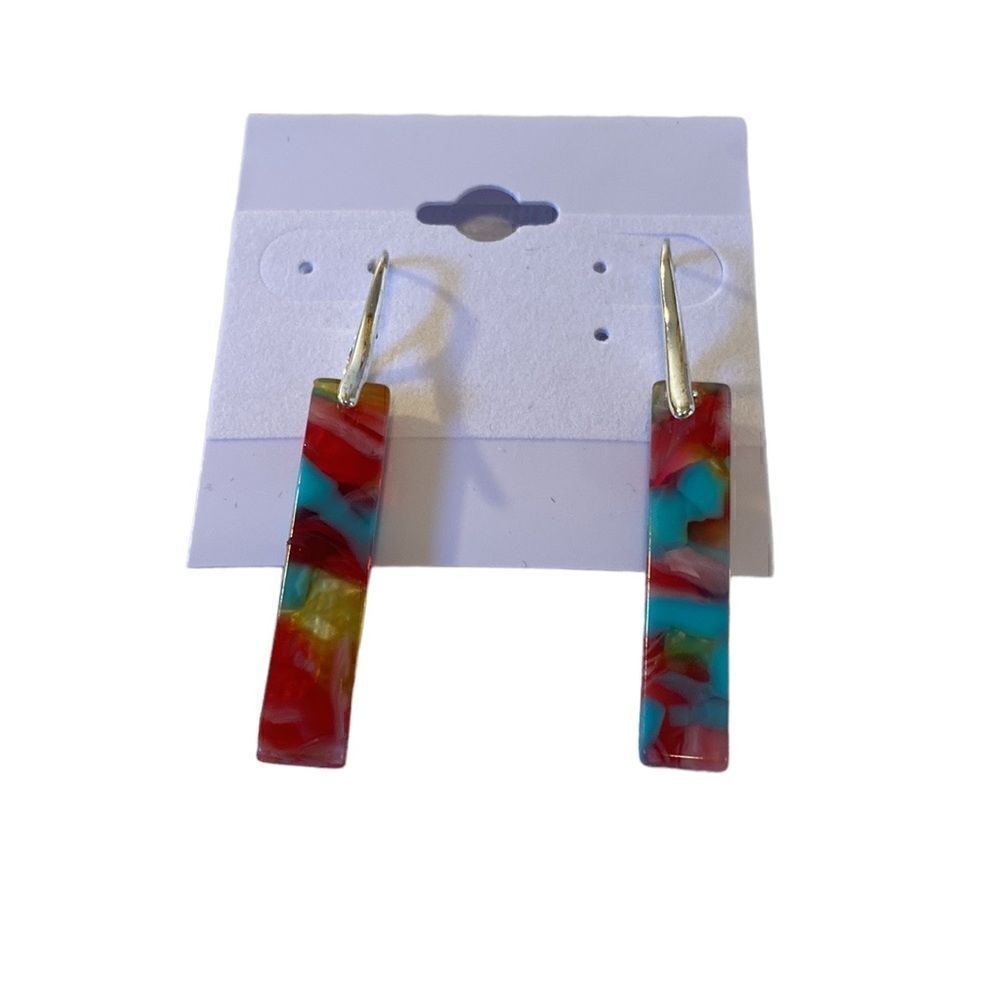 Handcrafted & Designed Multi-Colored Resin Drop Earrings. - Picture 2 of 6